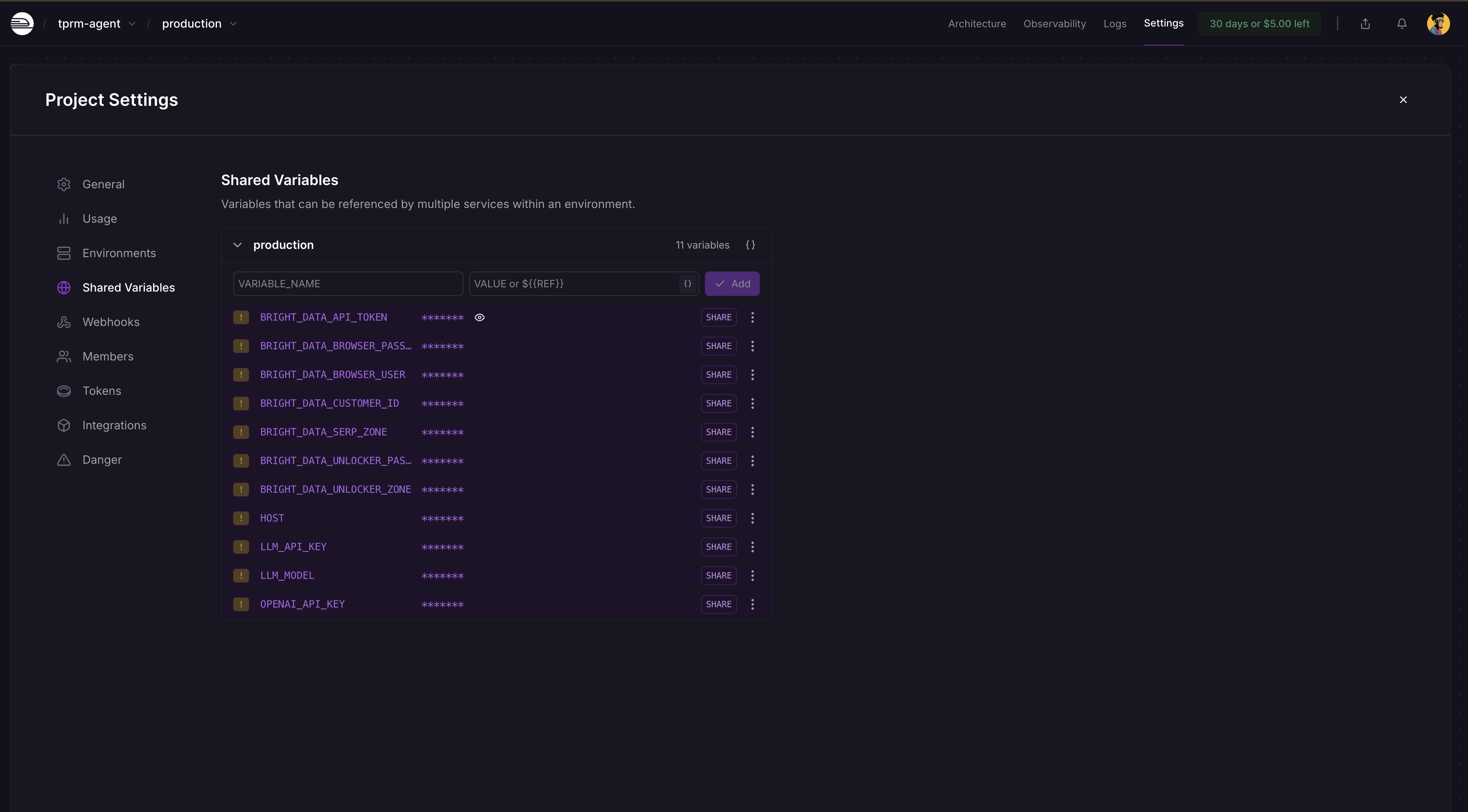 Adding variables to your Railway app