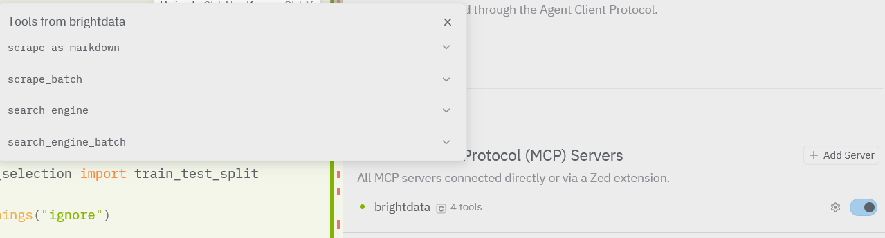 Tools available in Zed MCP