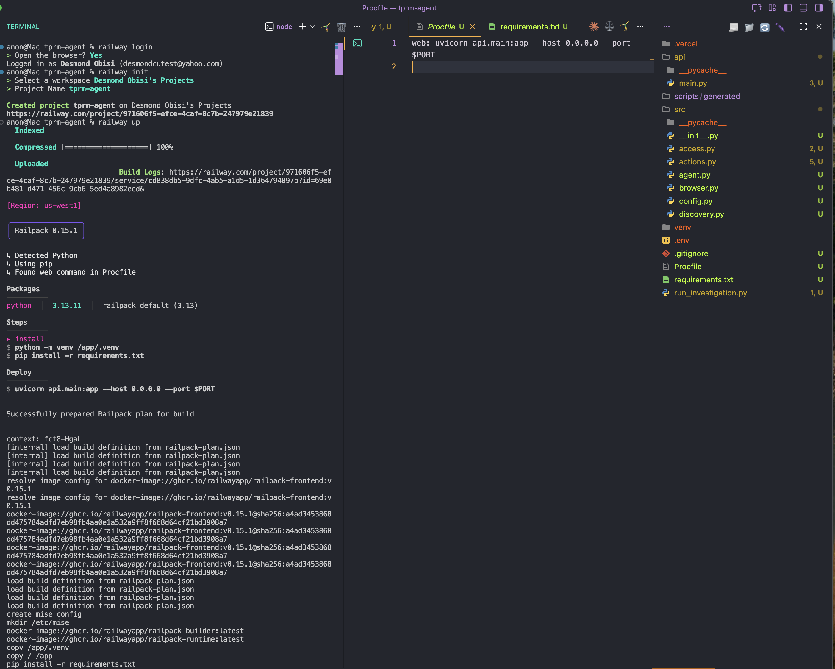 Railway Initialization and Deployment