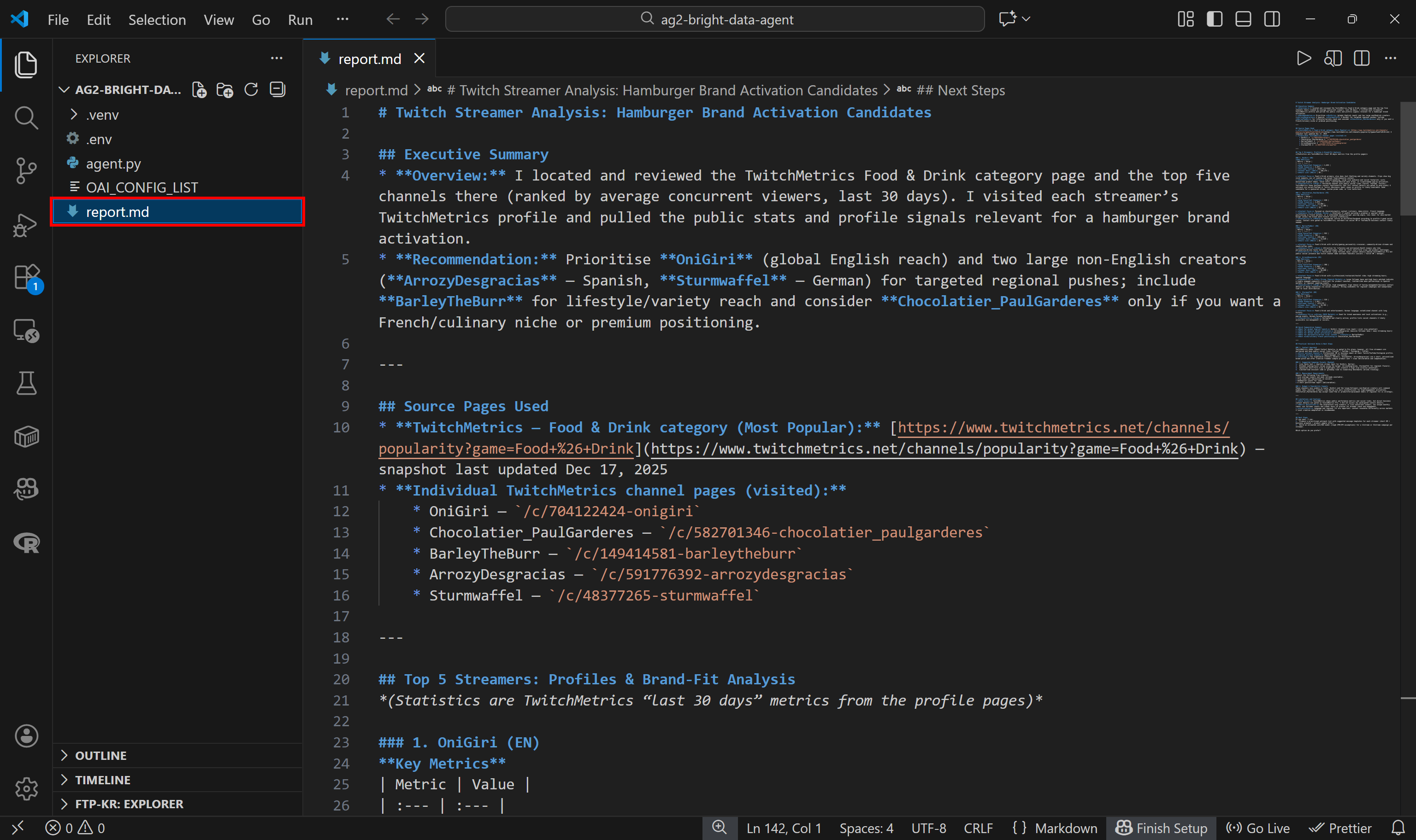 The report.md file produced by the agent