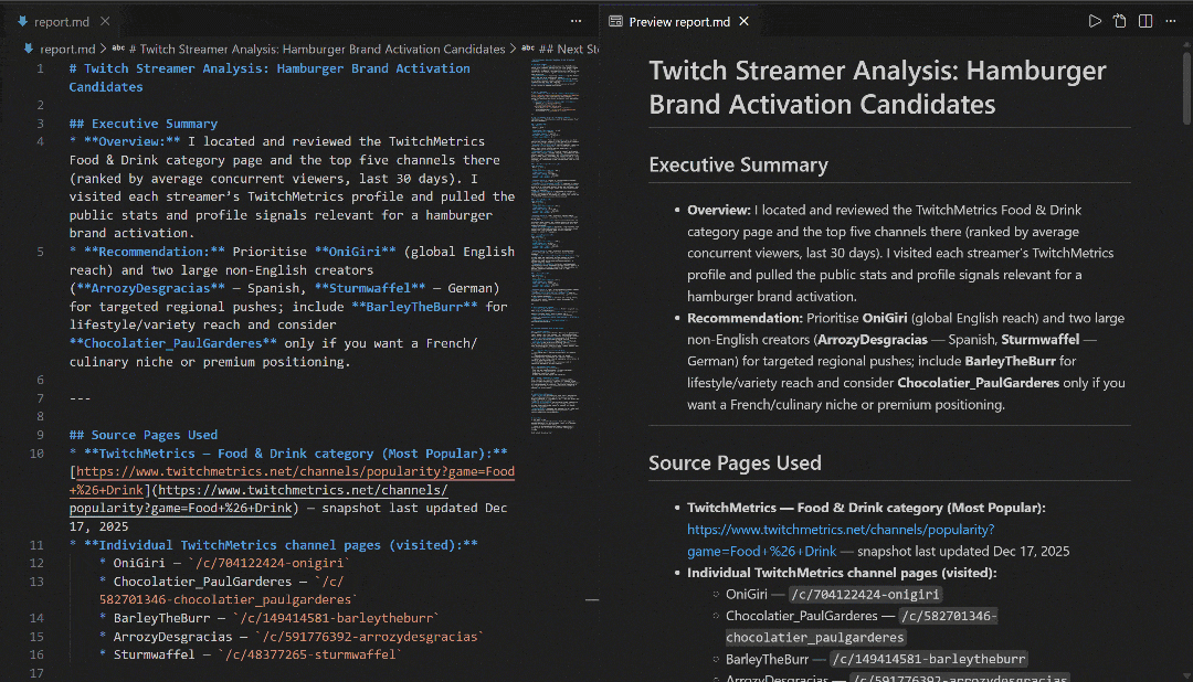 Scrolling through the output report