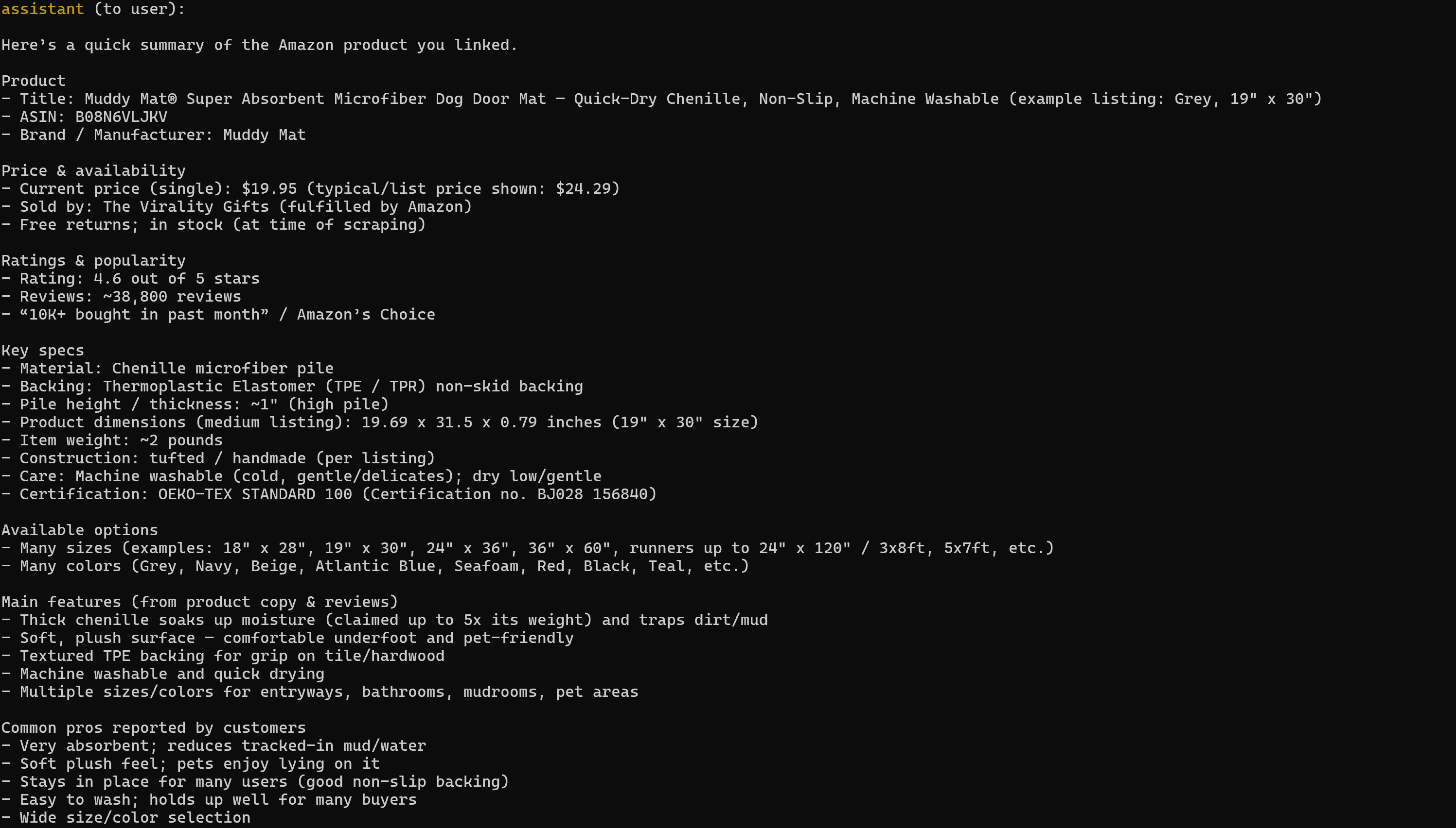 The output produced by the AG2 script