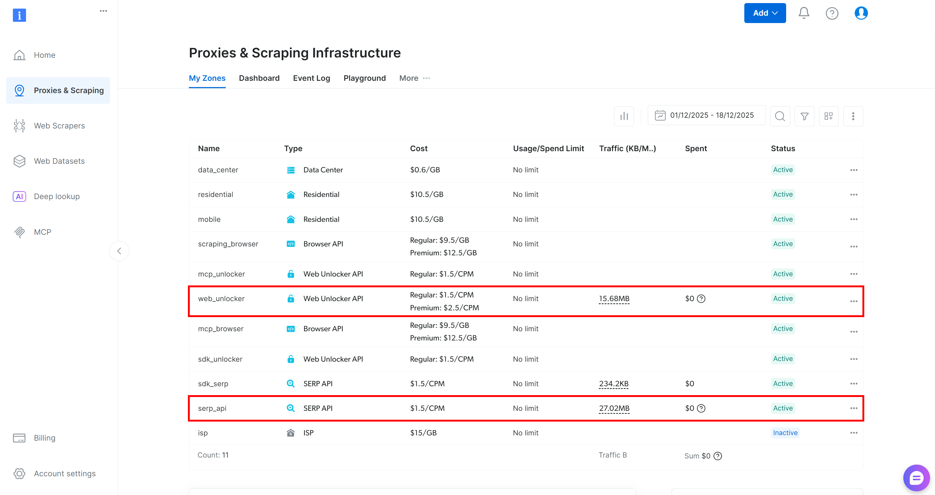 Note the “web_unlocker” Web Unlocker API zone and “serp_api” SERP API zone
