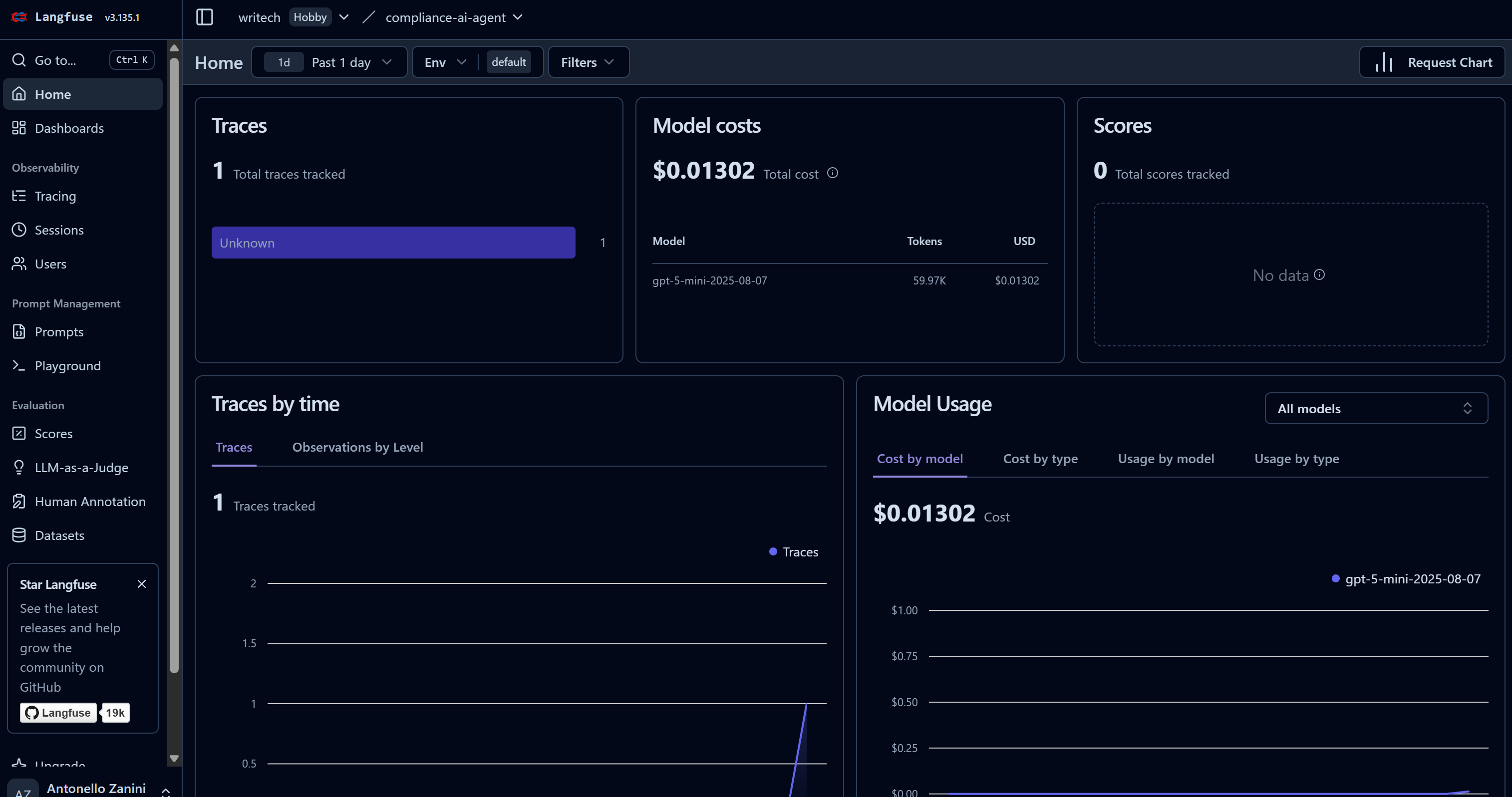 The updated Langfuse dashboard for your project