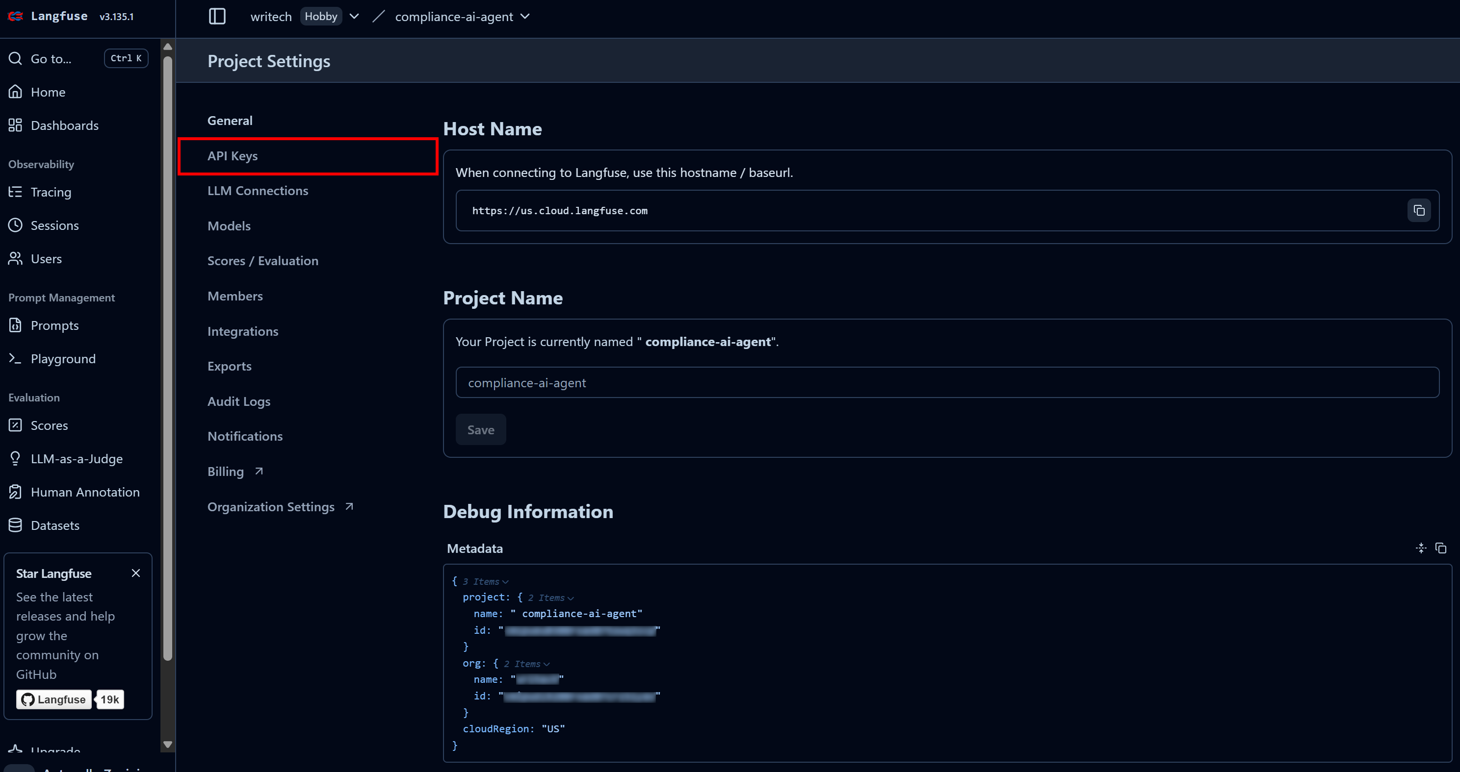 Navigating to the “API Keys” page