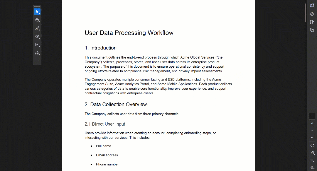 The sample input PDF document to analyze for regulatory issues