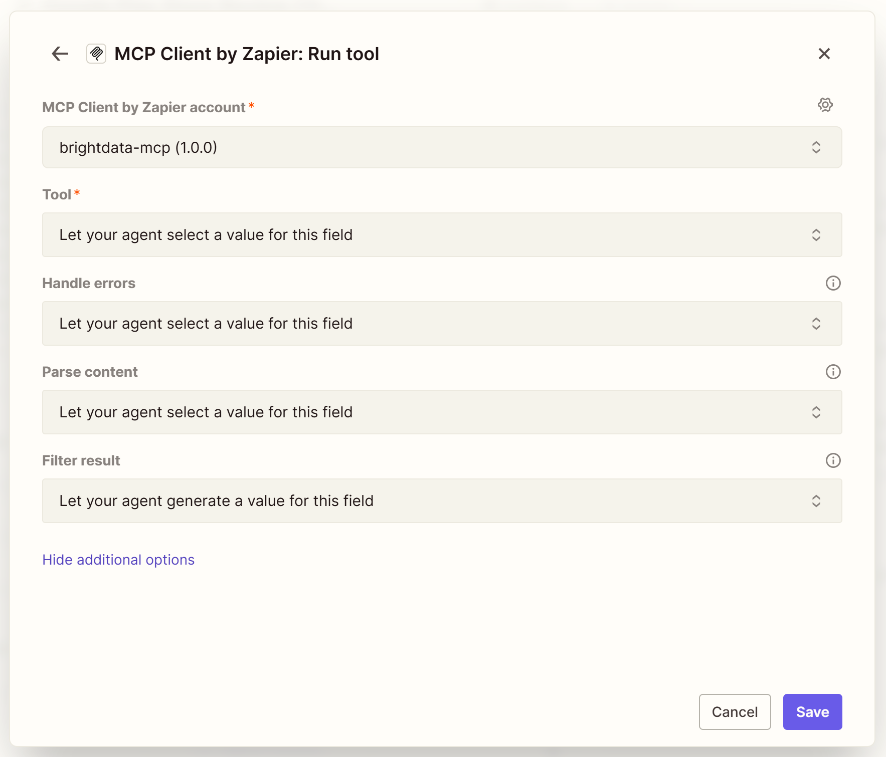 Note that Zapier recognized the official brightdata-mcp integration