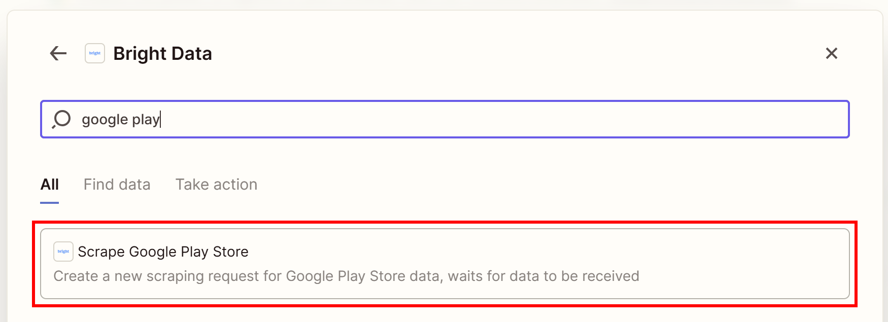 Selecting the “Scrape Google Play Store” option