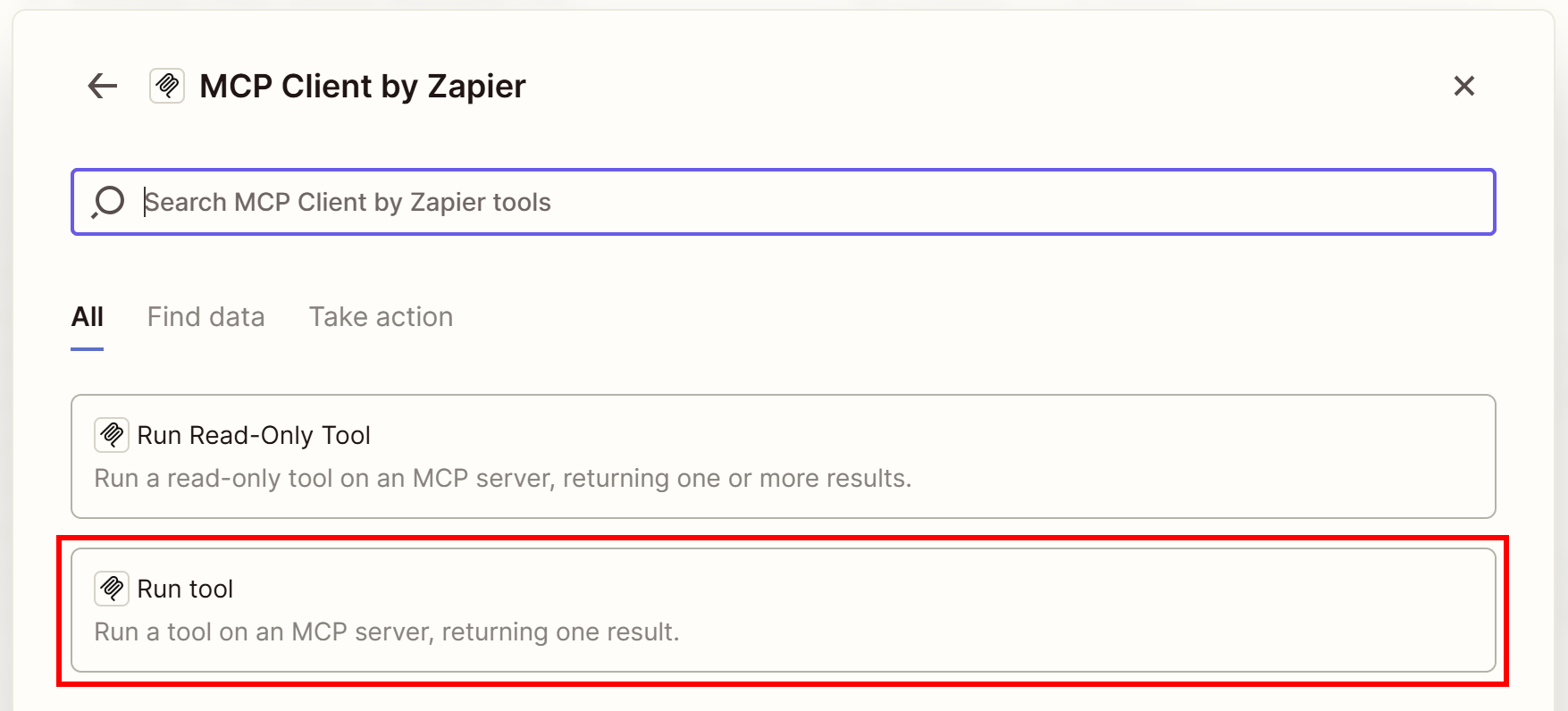 Selecting the “Run tool” option