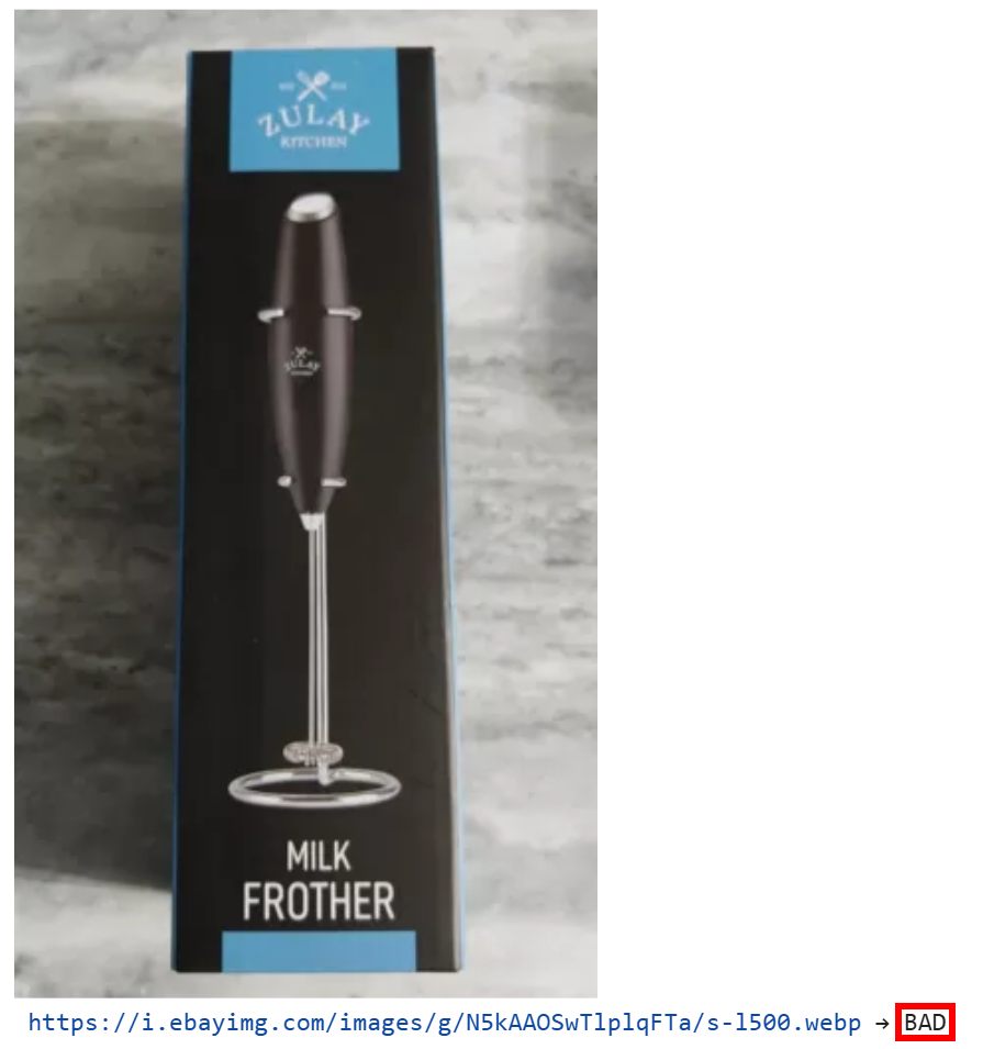 The classification result on the first image