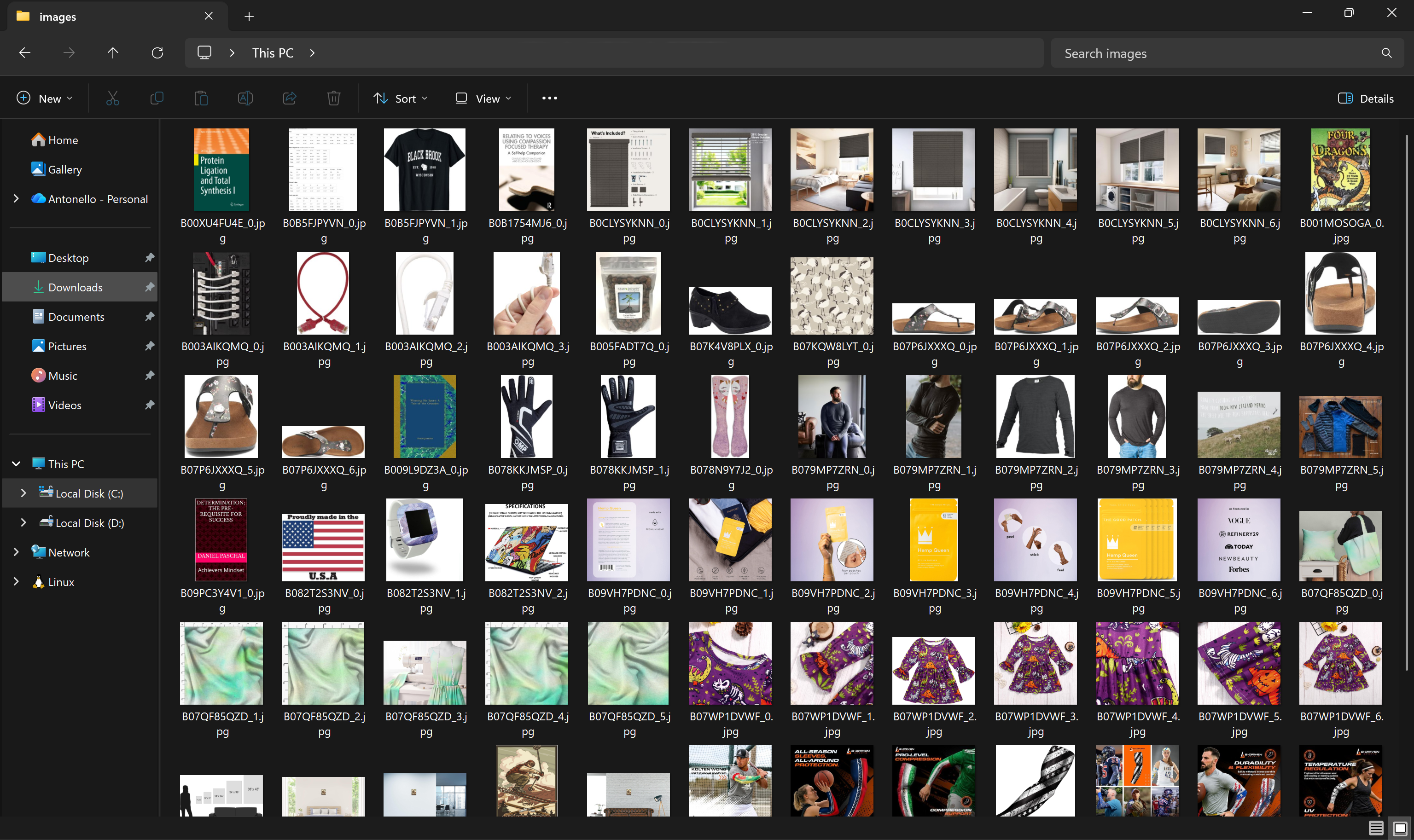 Note the product images downloaded by the code cell
