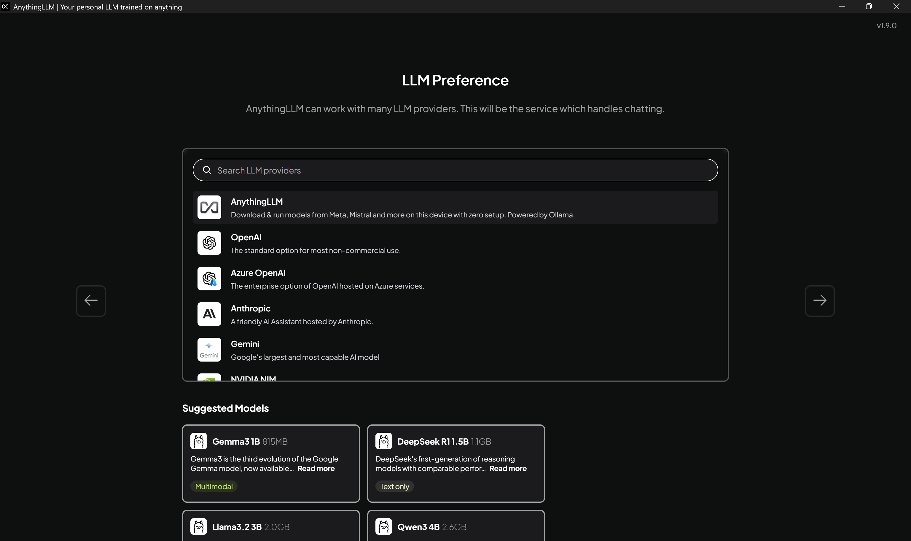 AnythingLLM welcome view