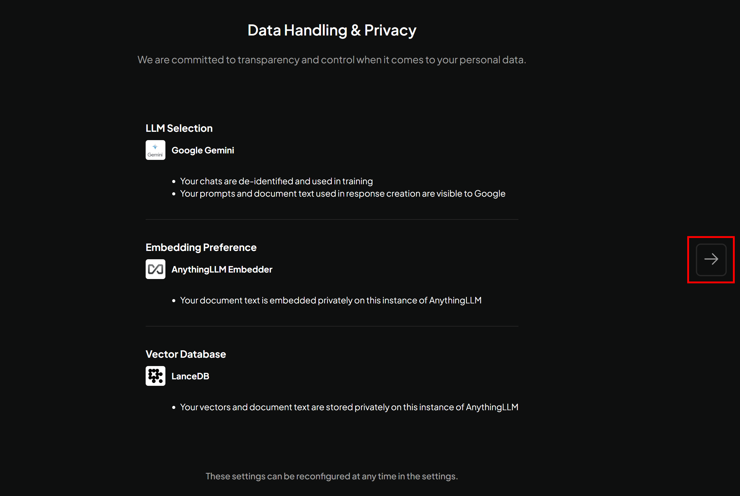 Acknowledging the “Data Handling & Privacy” statement
