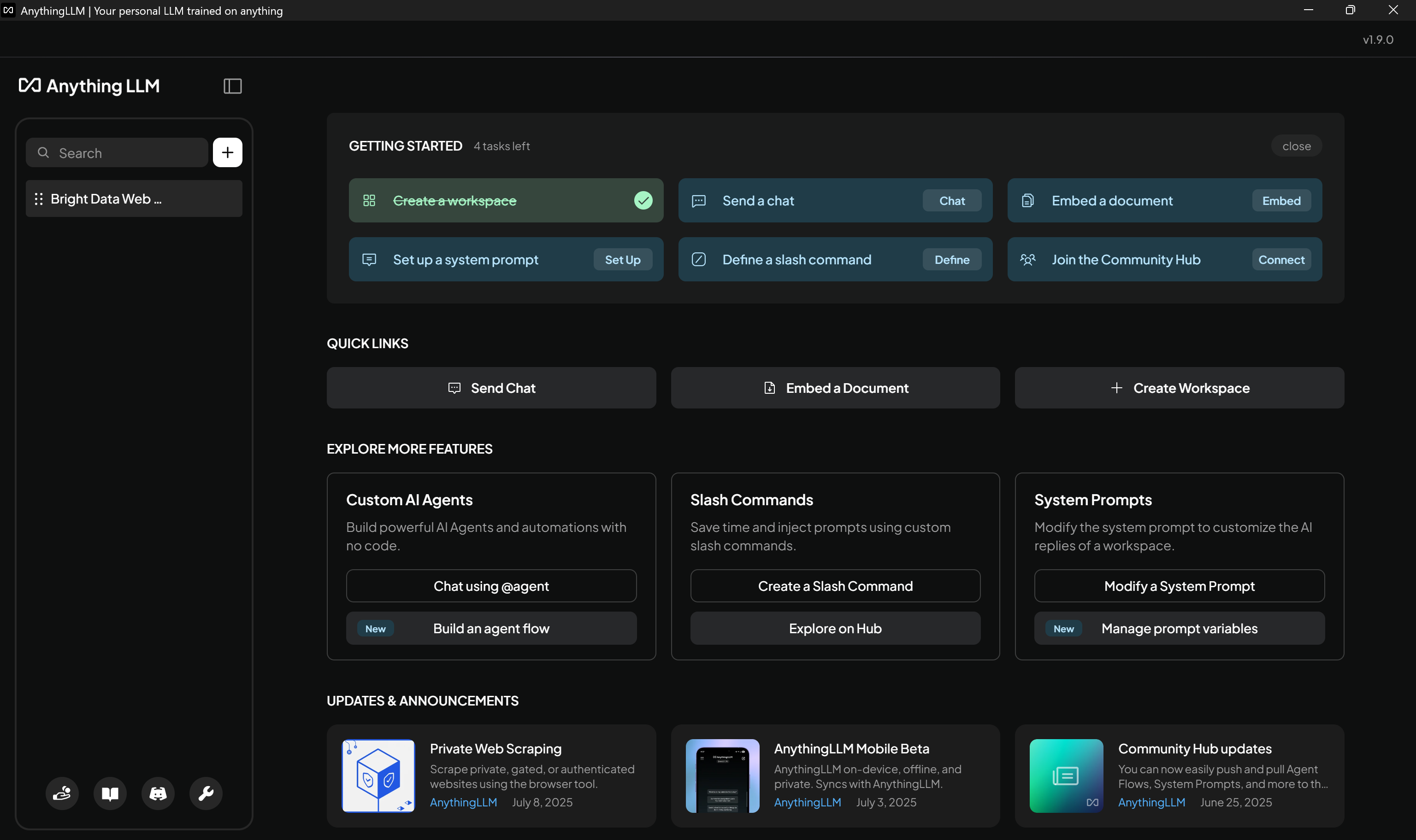 The AnythingLLM home page