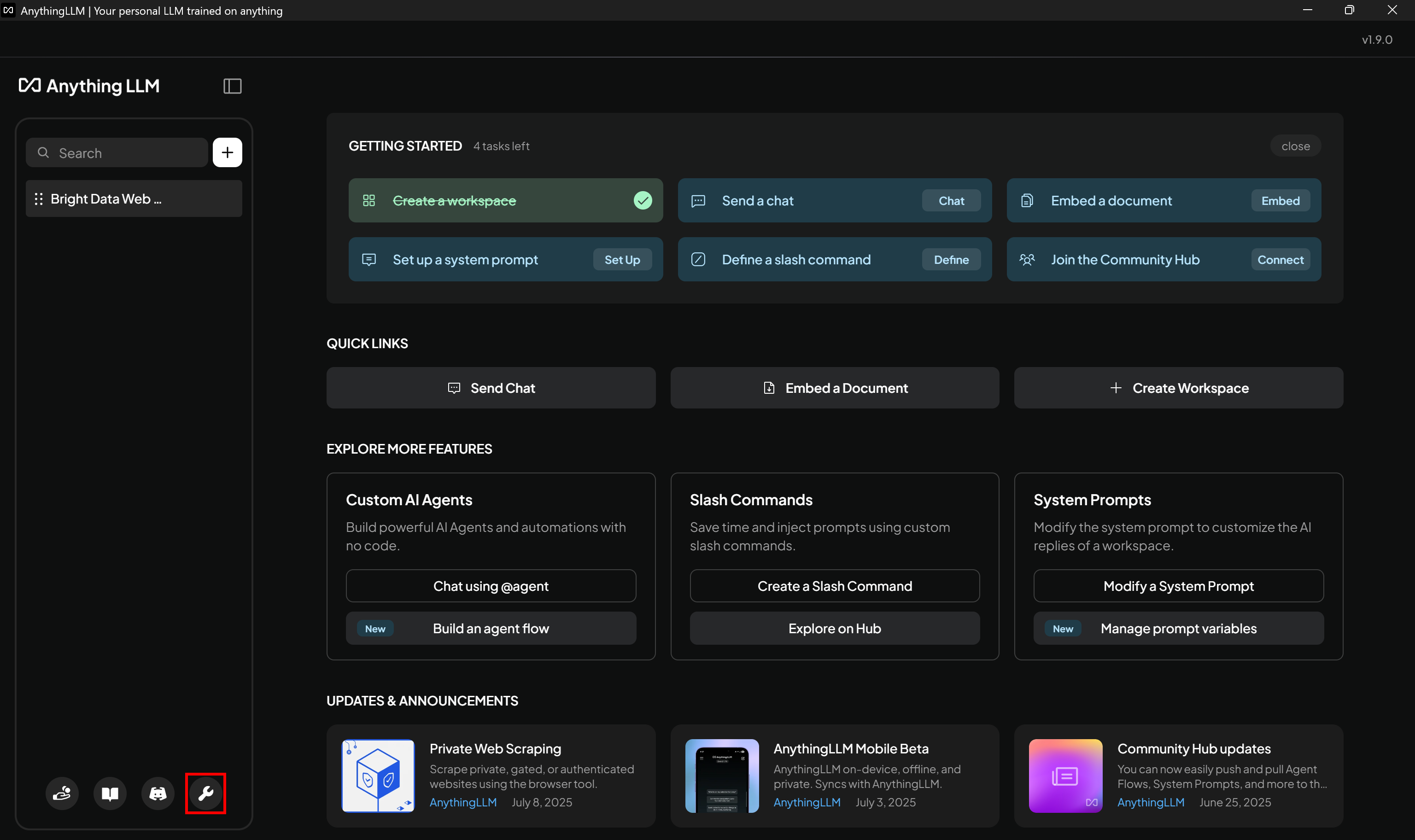 Pressing the “Open settings” icon