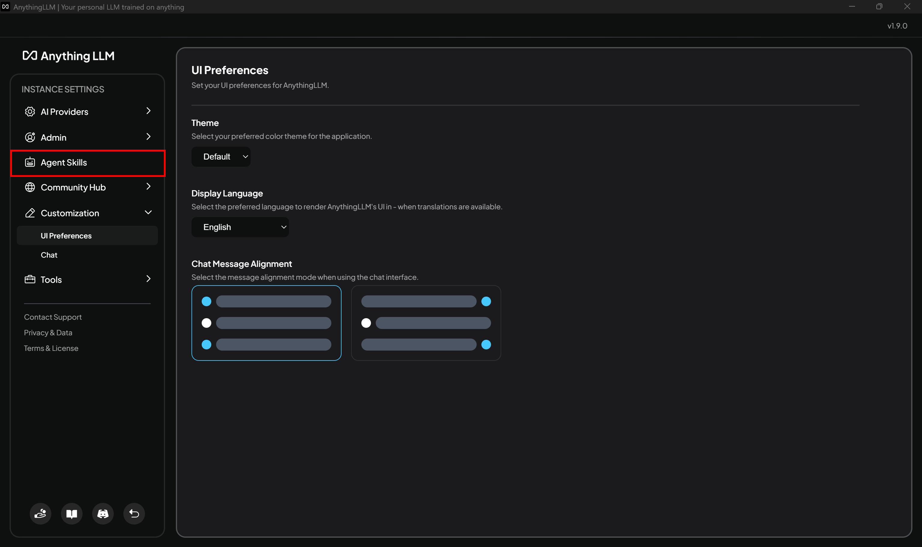 Clicking the “Agent Skills” option
