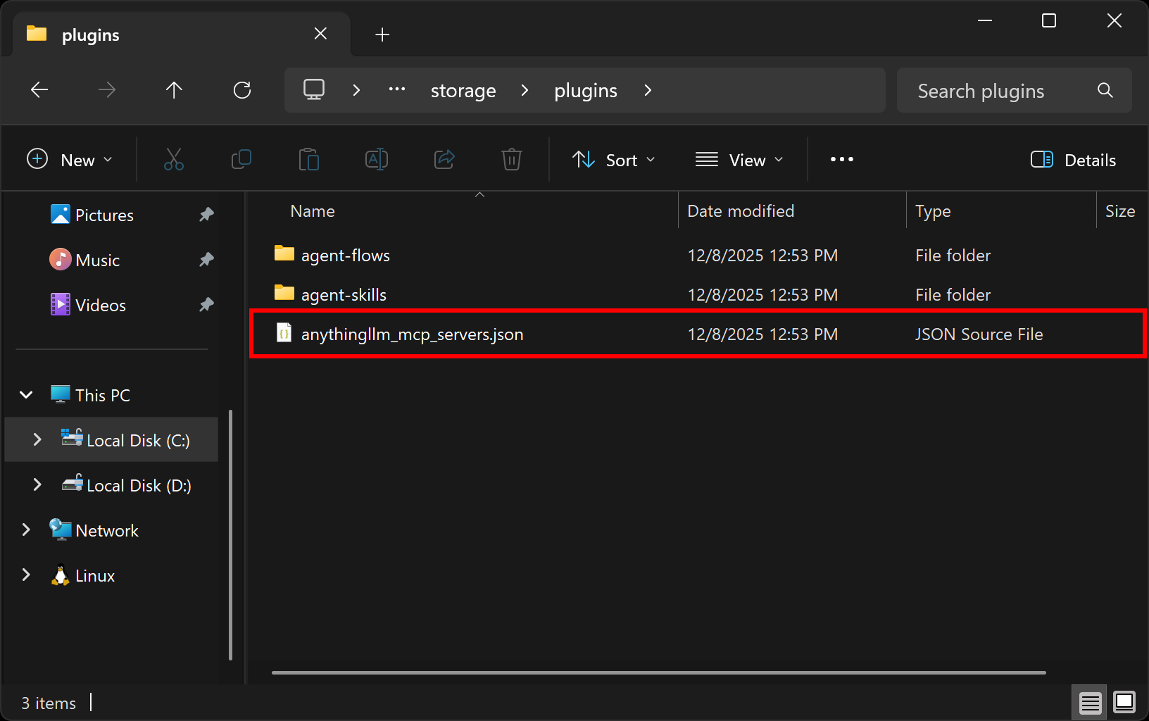 Locating the “anythingllm_mcp_servers.json” file