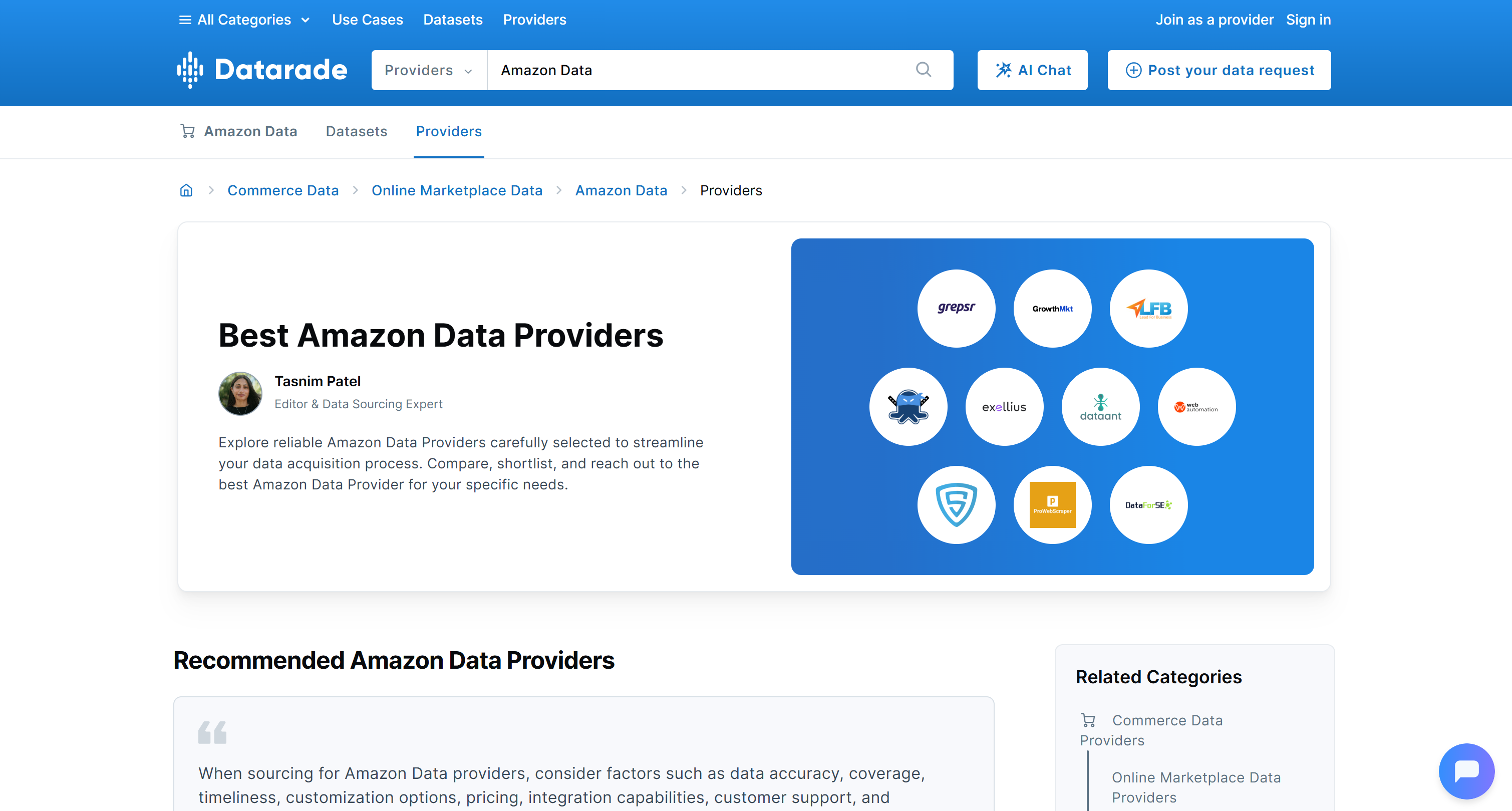 Amazon data providers available on Datarade
