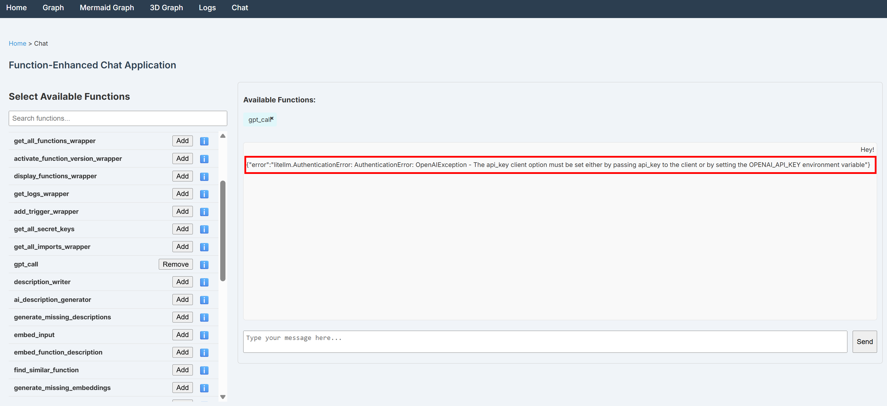 Note the error in the BabyAGI chat interface