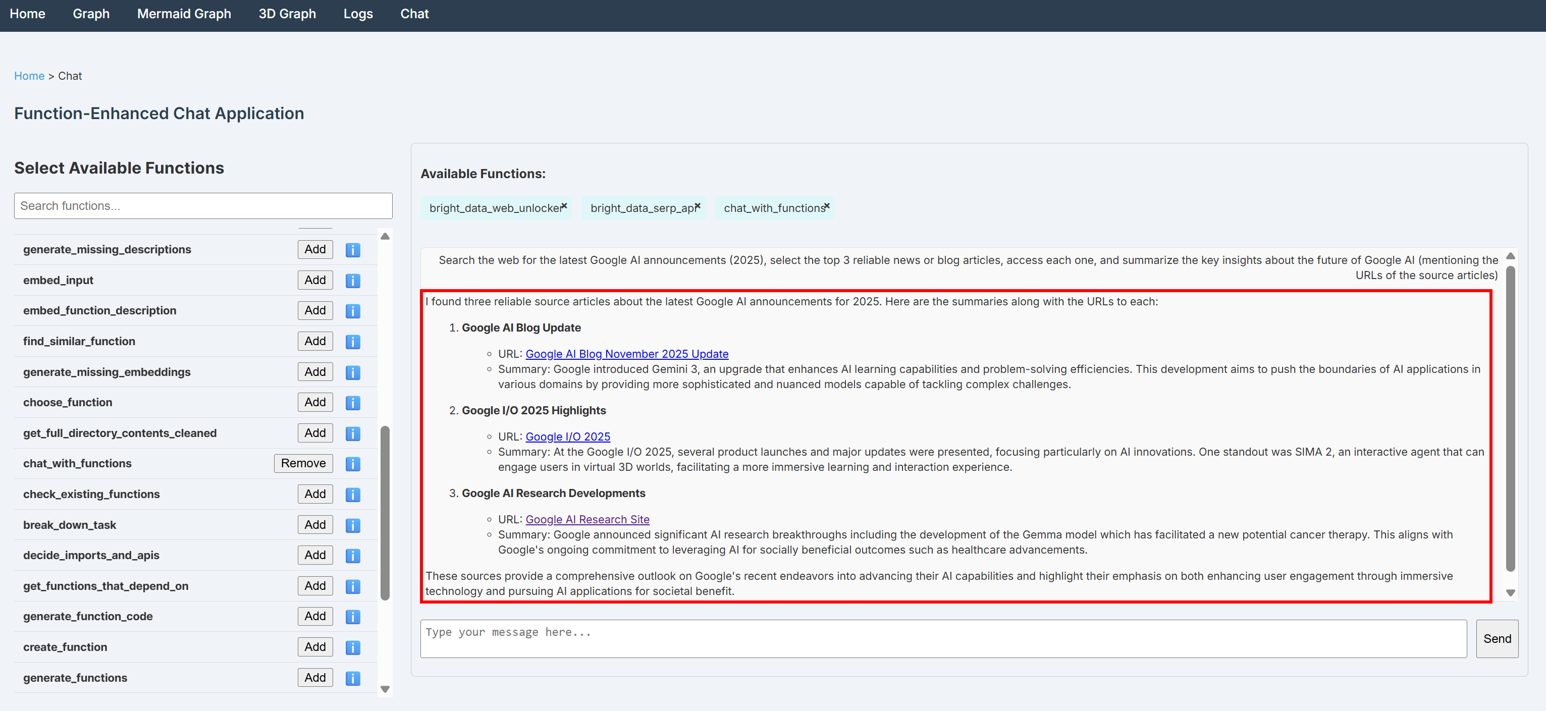 Note the result produced by the AI-powered chat