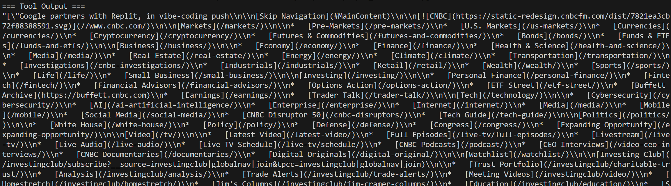 The logs for the web_unlocker_tool call
