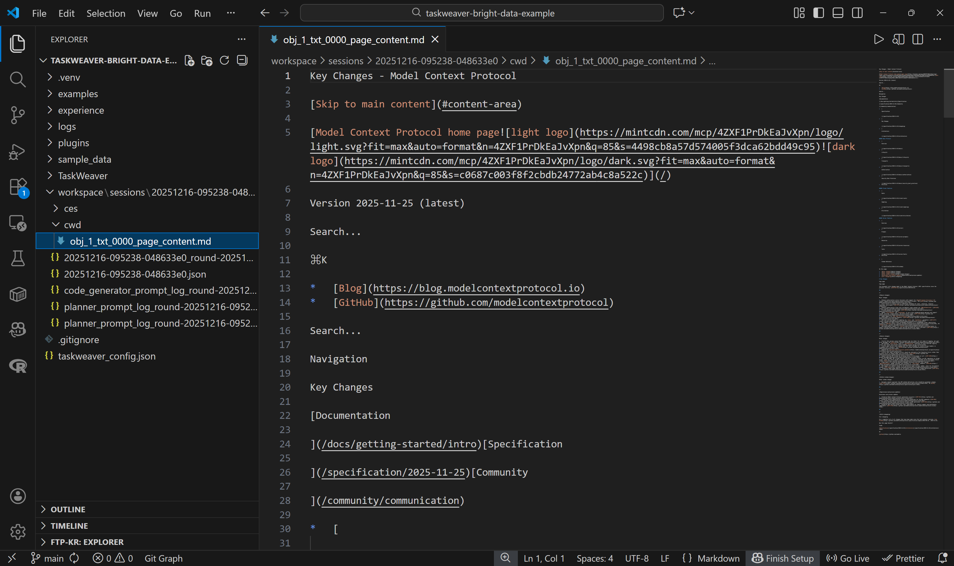 Note the content of the Markdown file