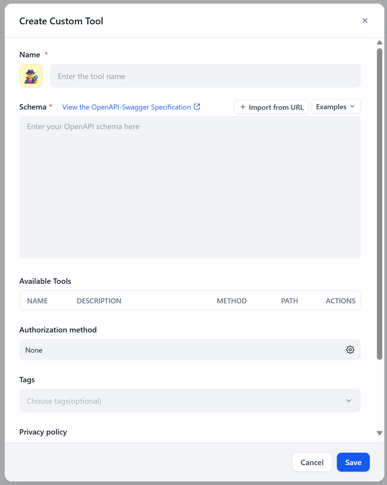 The “Create Custom Tool” modal