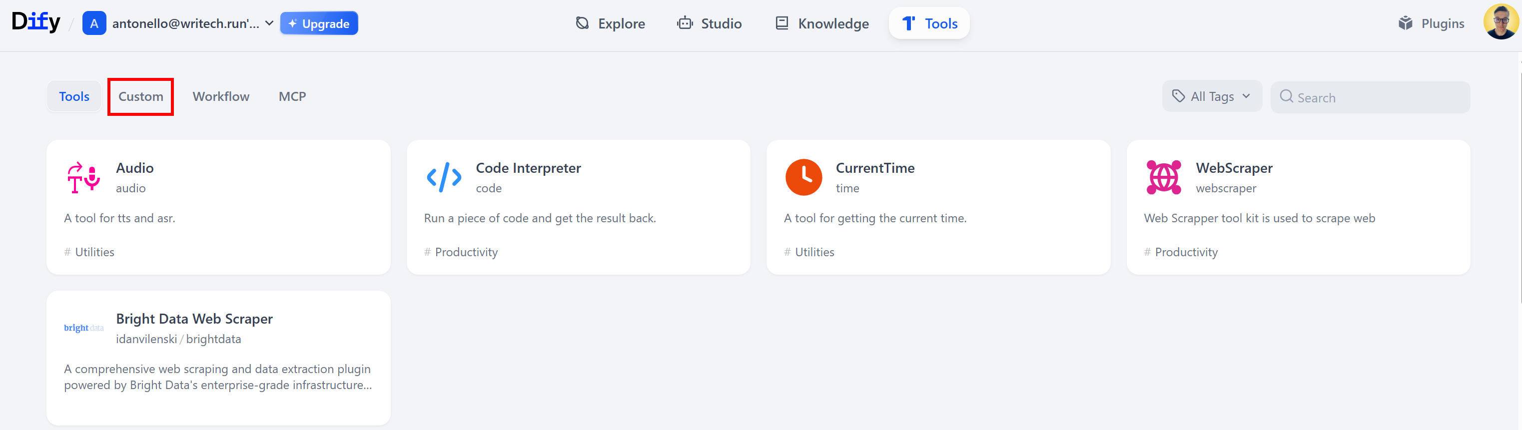 Reaching the “Custom” tab