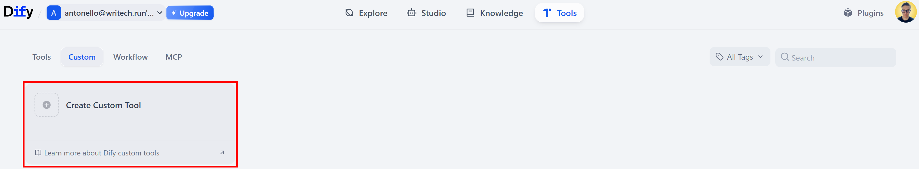 Pressing the “Create Custom Tool” button