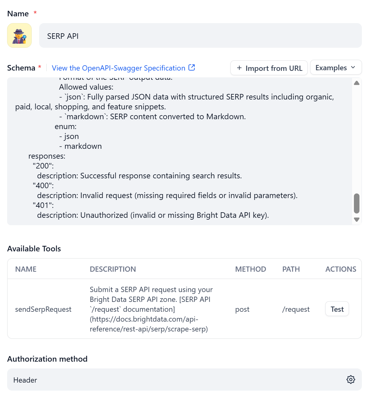 The populated custom tool creation modal