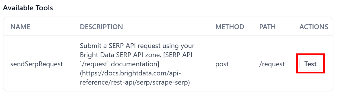 Pressing the “Test” button