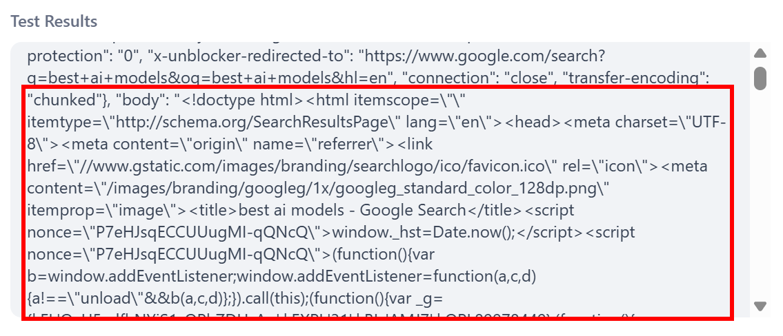 Note the HTML contained in the “body” field