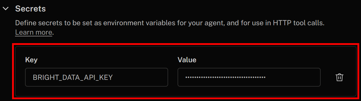 Defining the “BRIGHT_DATA_API_KEY” secret