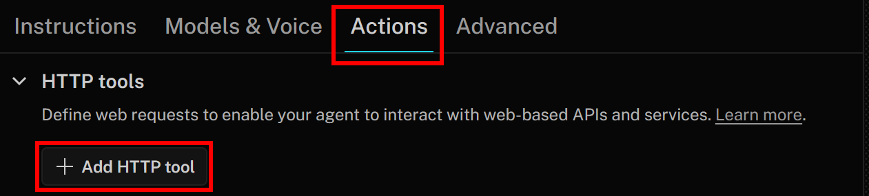 Pressing the “Add HTTP tool” button