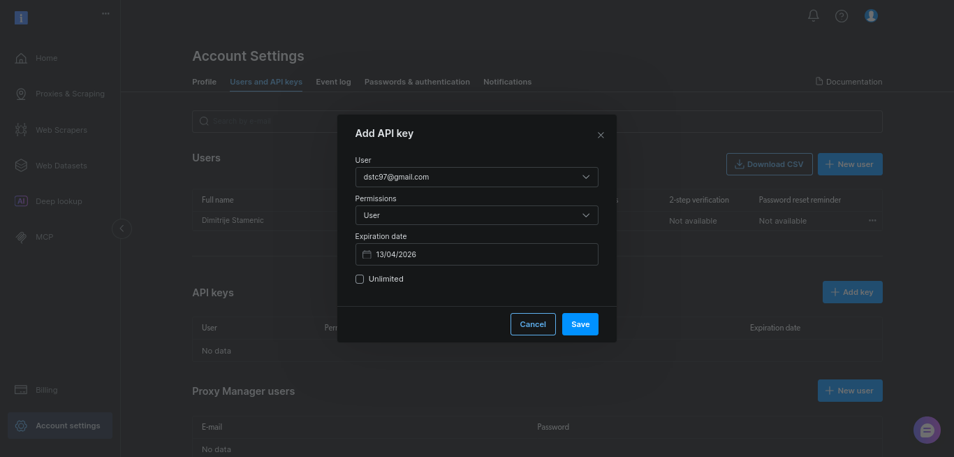 Bright Data Dashboard Create A Key