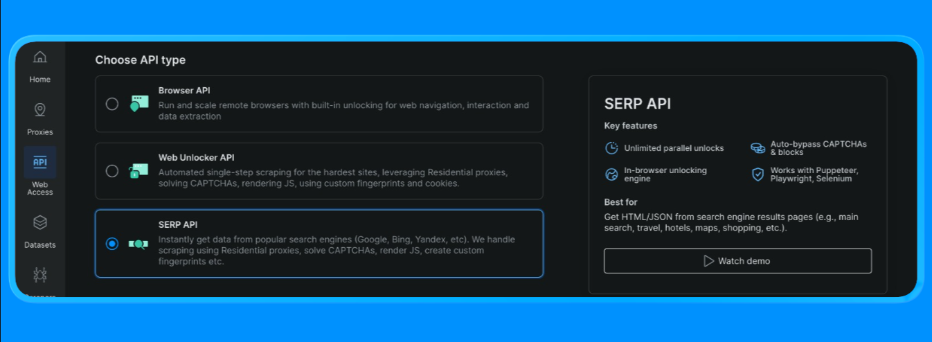 Web Access API dashboard