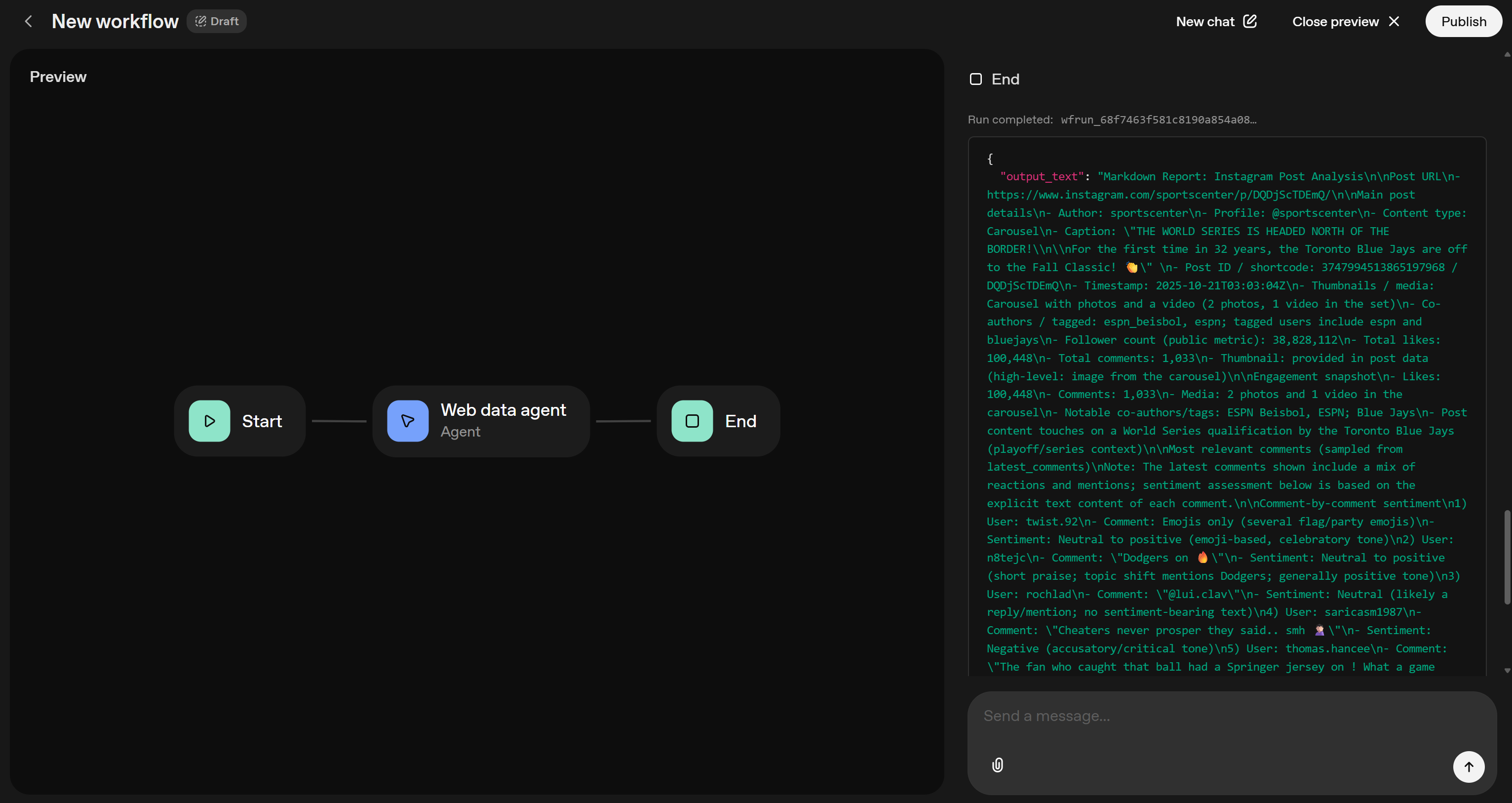 The text output produced by the AI workflow