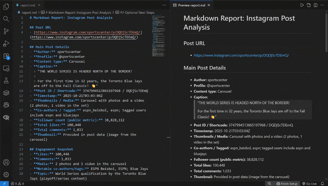 Inspecting the Markdown result in Visual Studio Code