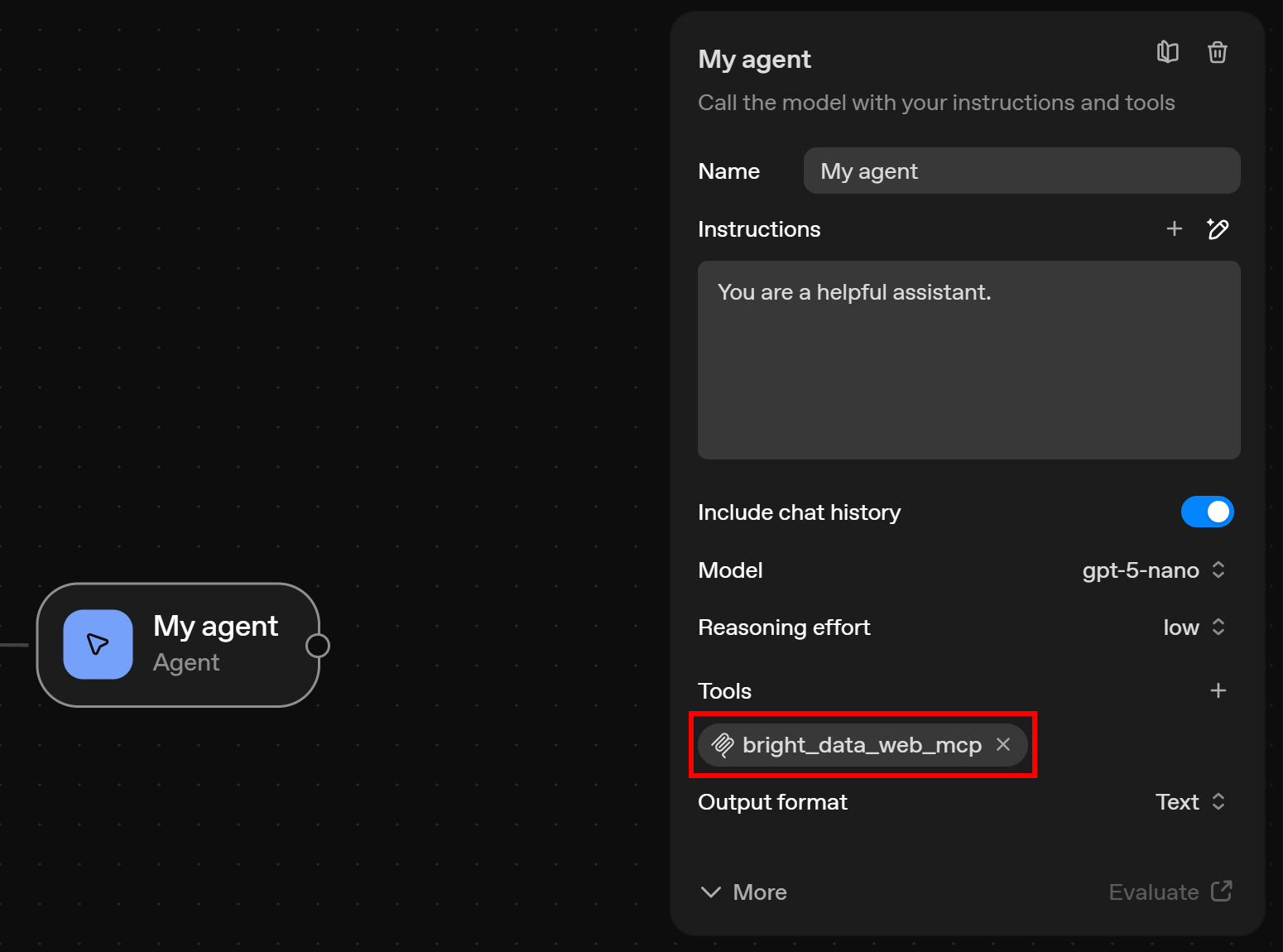 Note the “bright_data_web_mcp” server connection for tools