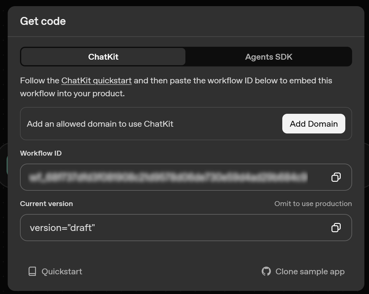 Getting the workflow ID for ChatKit