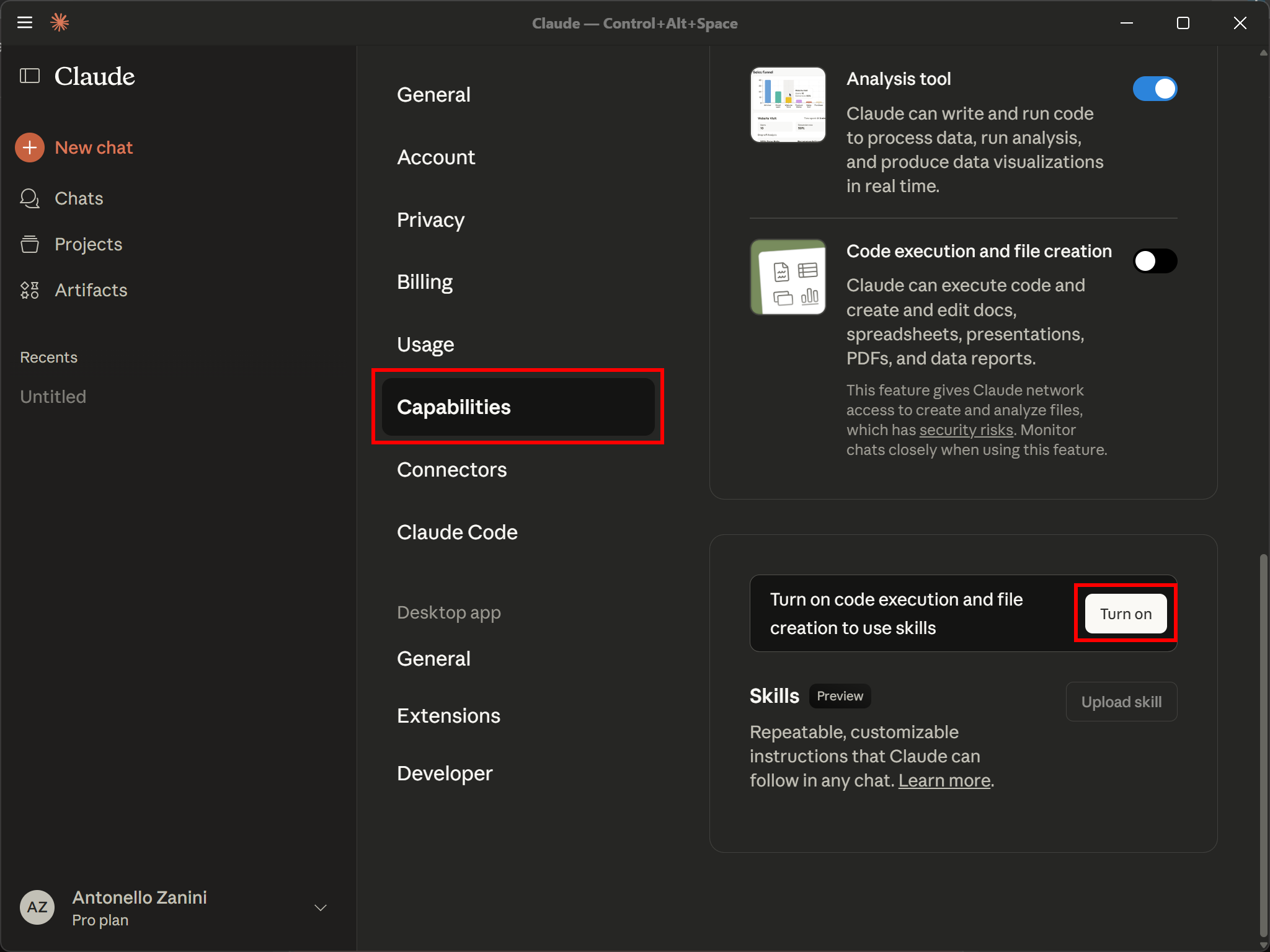 Pressing the “Turn on“ button