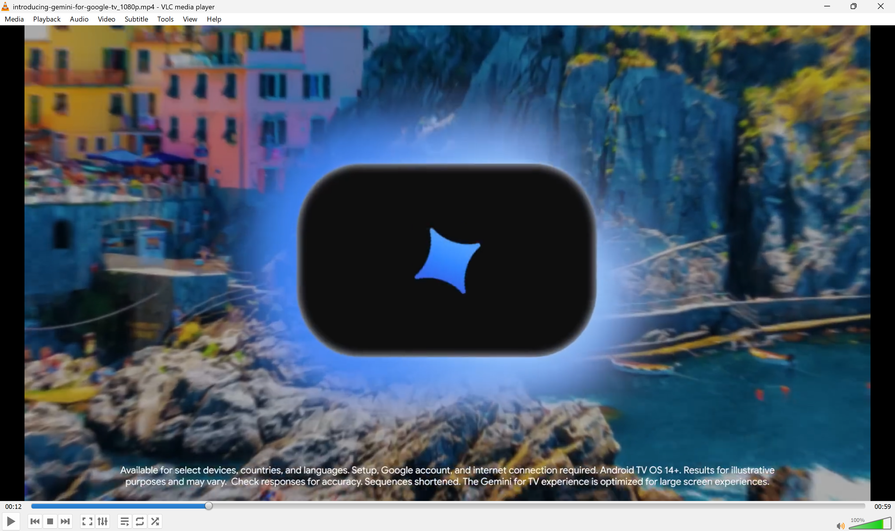 Opening the introducing-gemini-for-google-tv_1080p.mp4 file with VLC