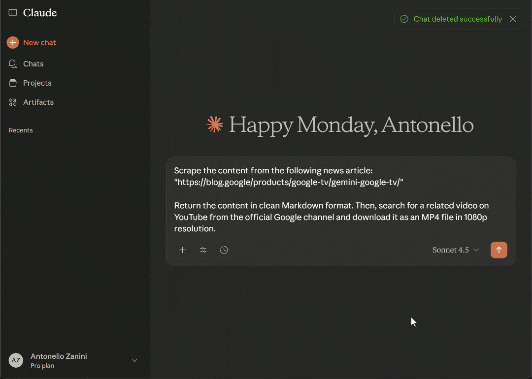 The task execution in Claude Desktop