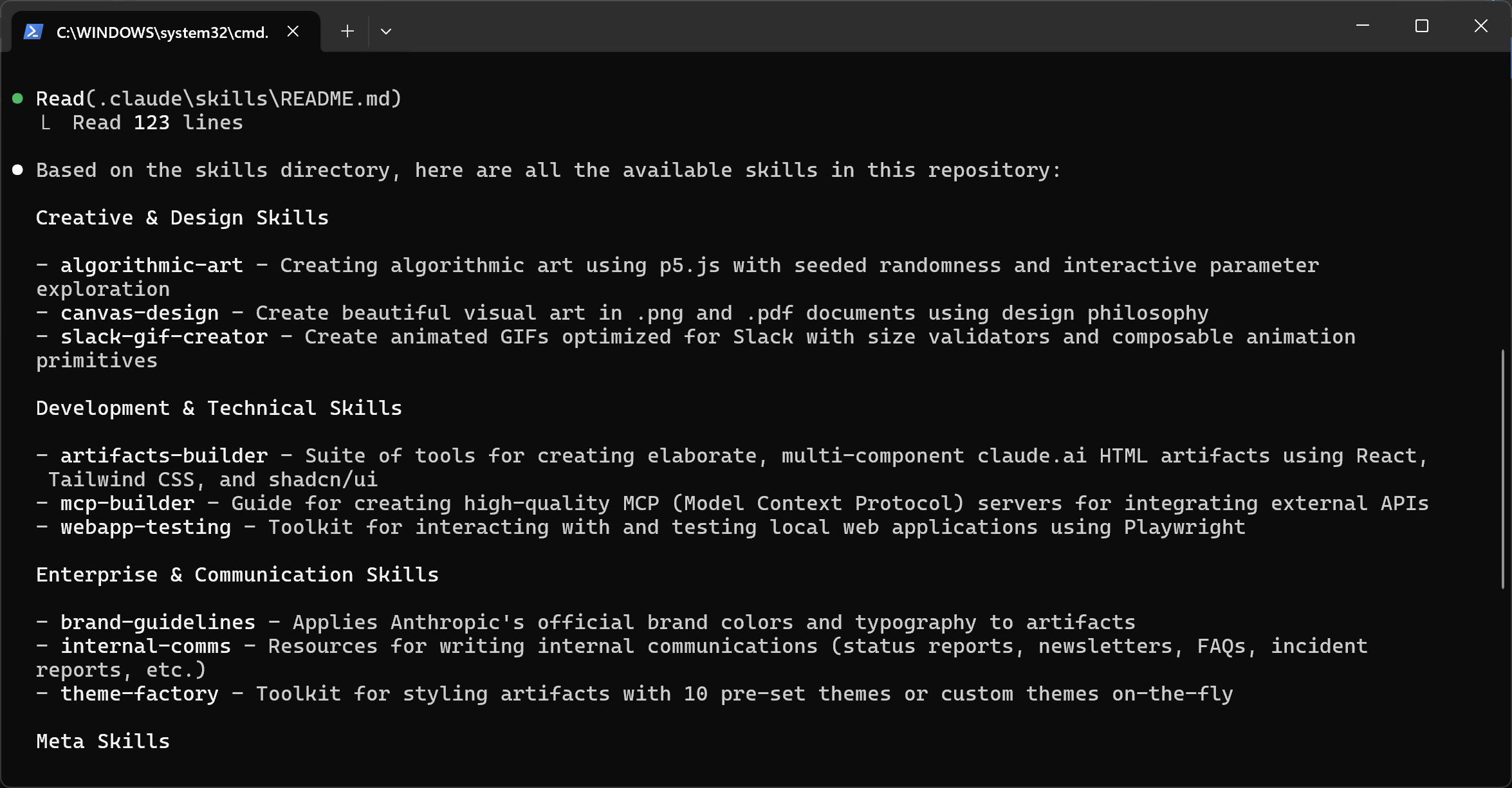 The Skills returned by Claude Code