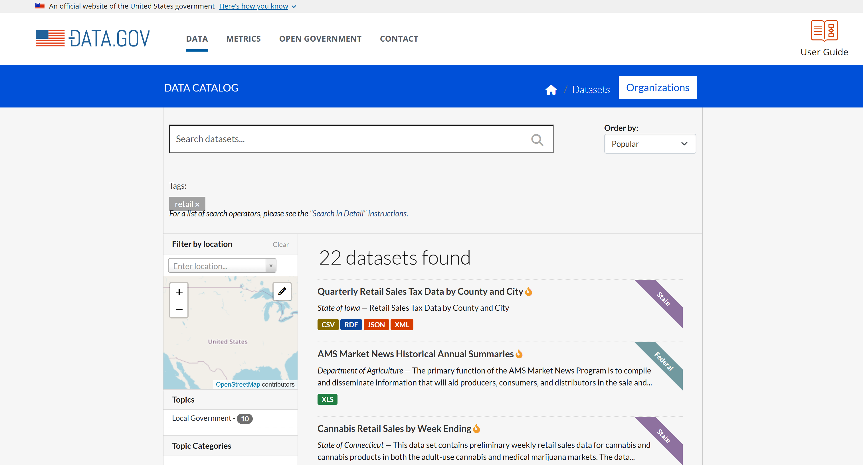 Data.gov's retail datasets