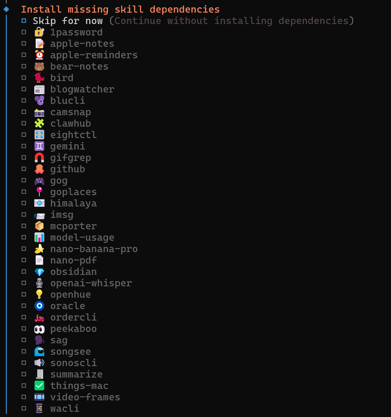 Selecting the skills to install