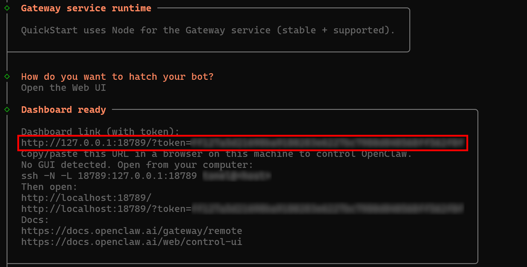 Starting the OpenClaw gateway via the Web UI option
