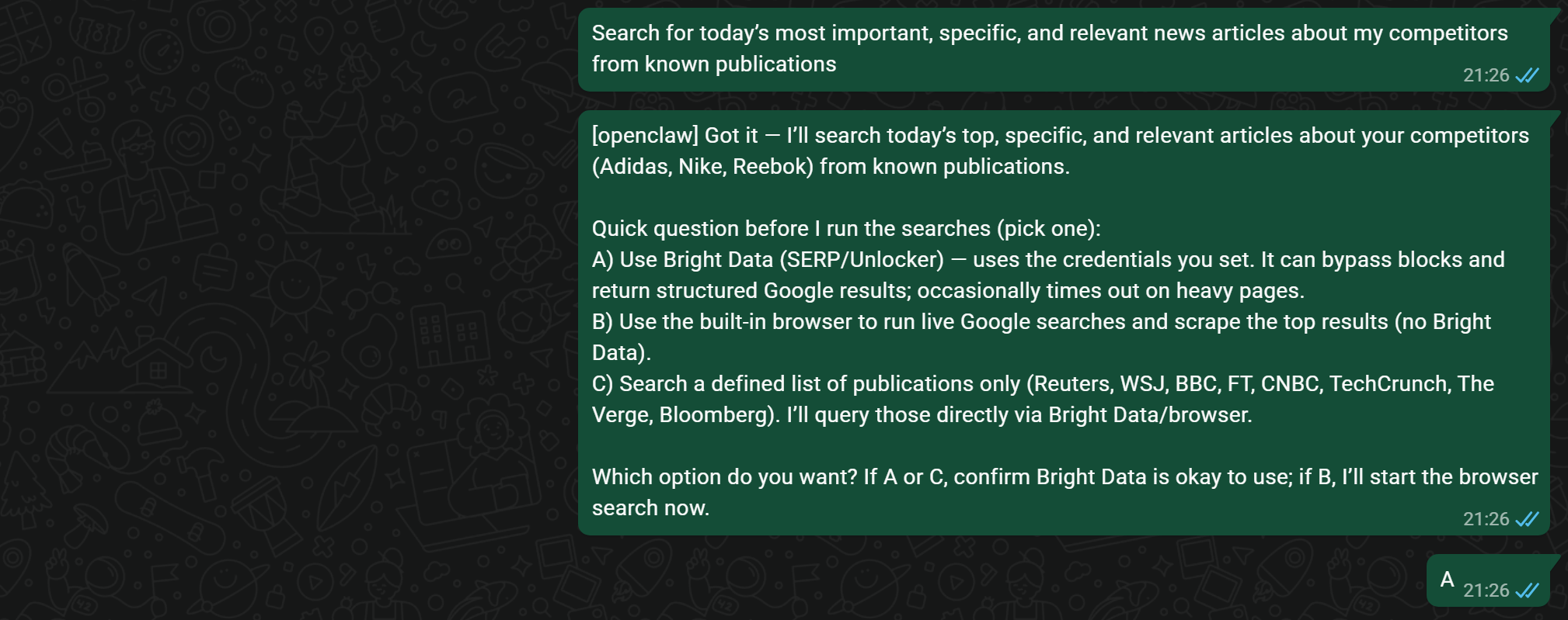 Choosing the Bright Data option for web data retrieval