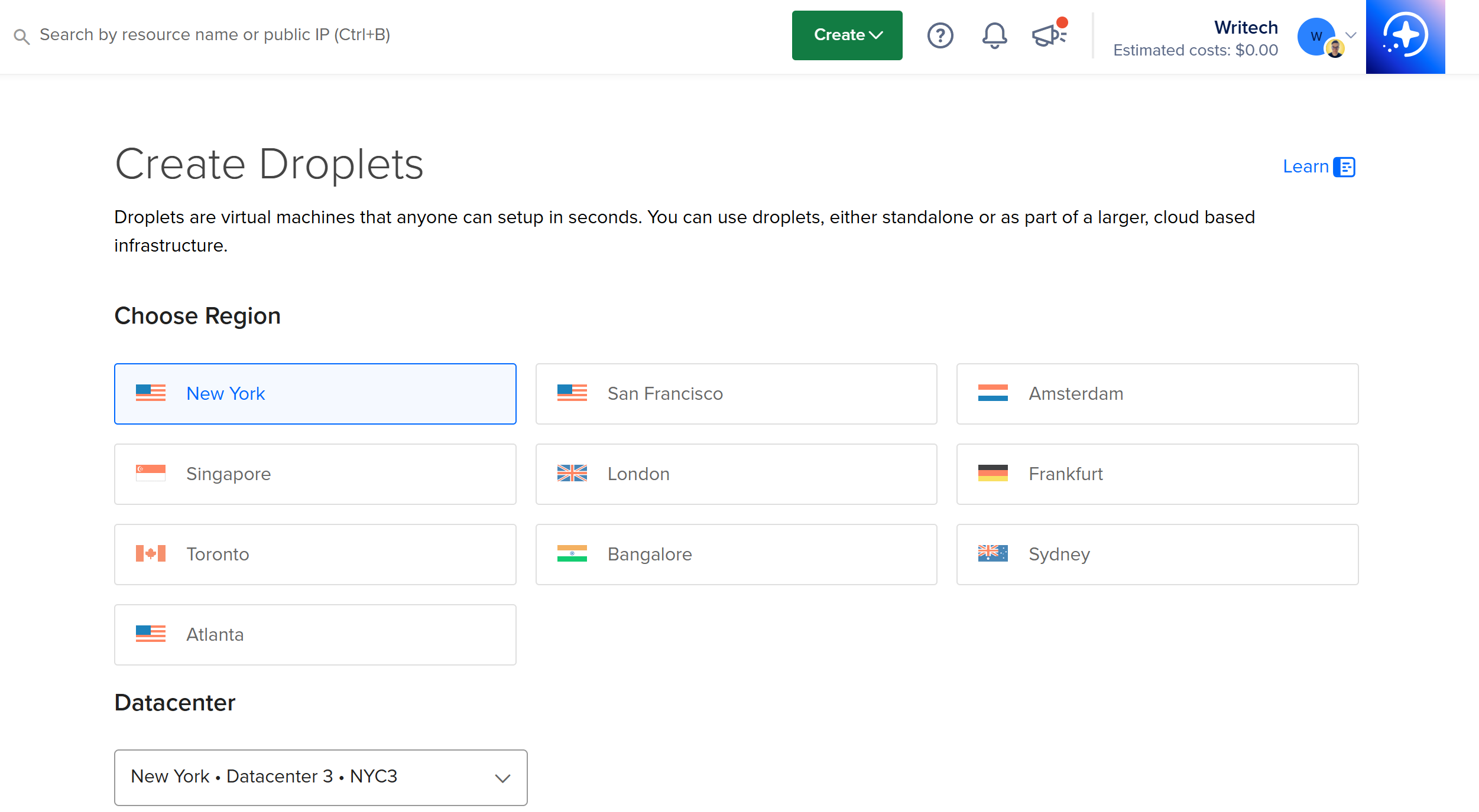 Choosing a region for your Droplet