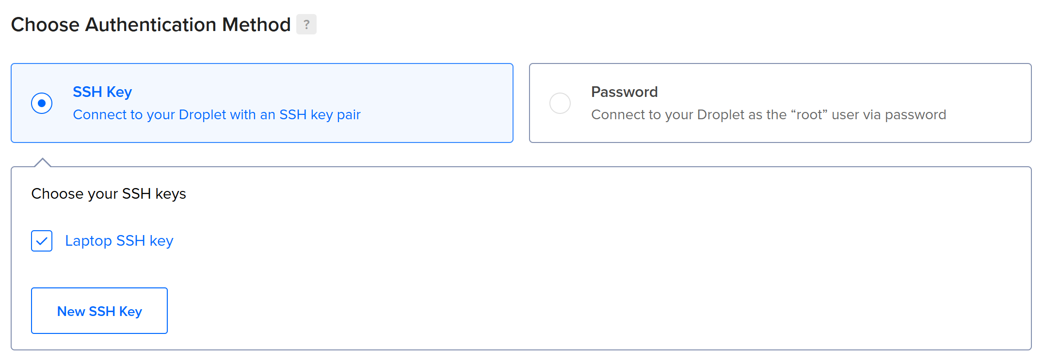 Selecting an SSH key